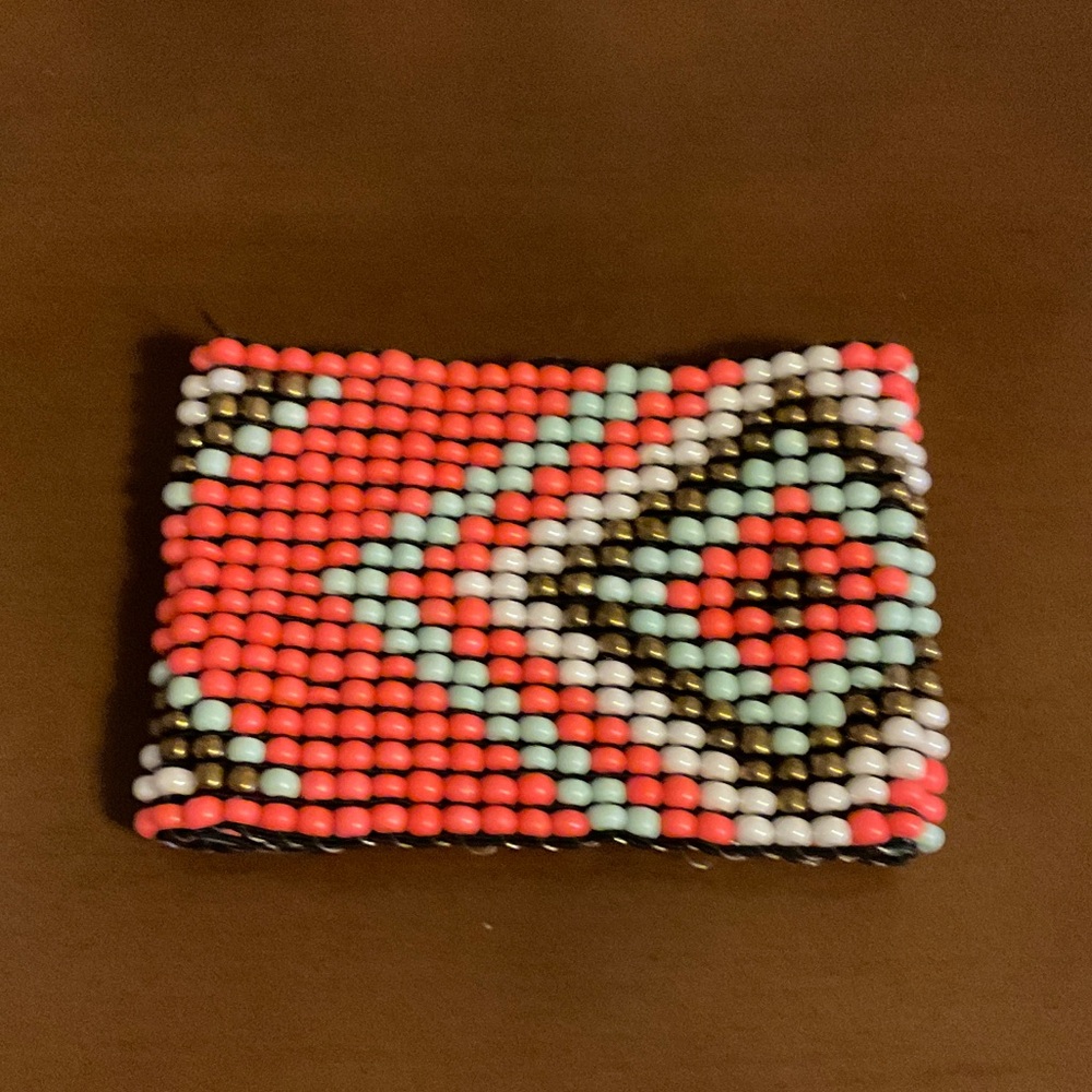 Beaded bracelet, orange and blue